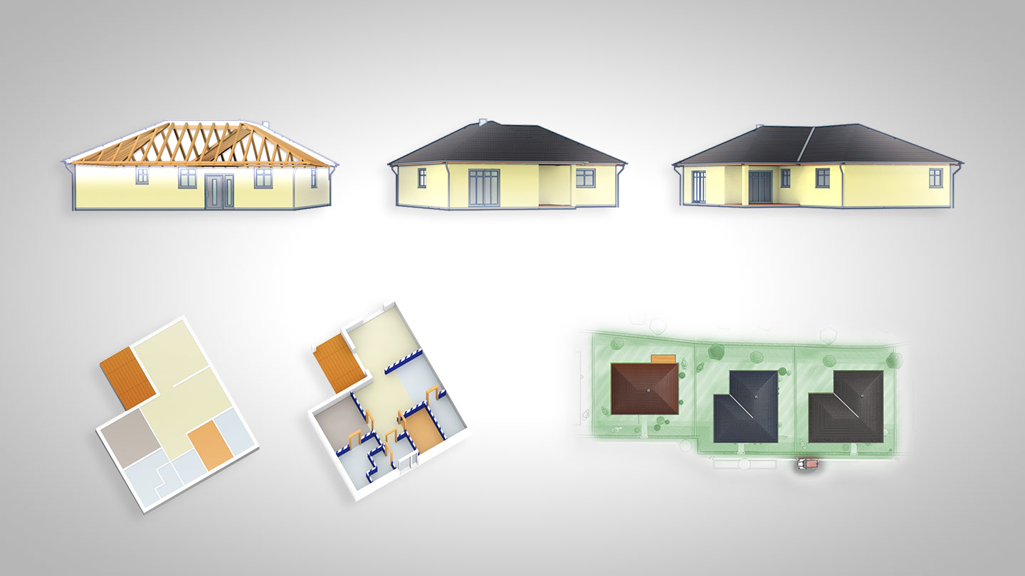 3D-Illustration Gebäude und Grundstückflächen