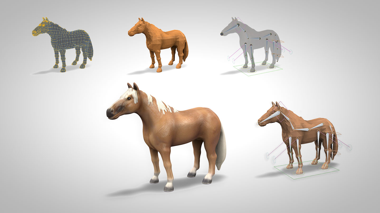 Modelingschritte Pferd Charakter, Rigging für Animation
